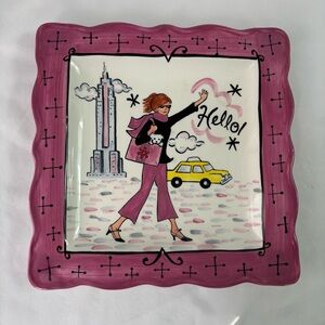 Jennifer Brinkley Certified International Pink Paris Scene “Hello” Plate